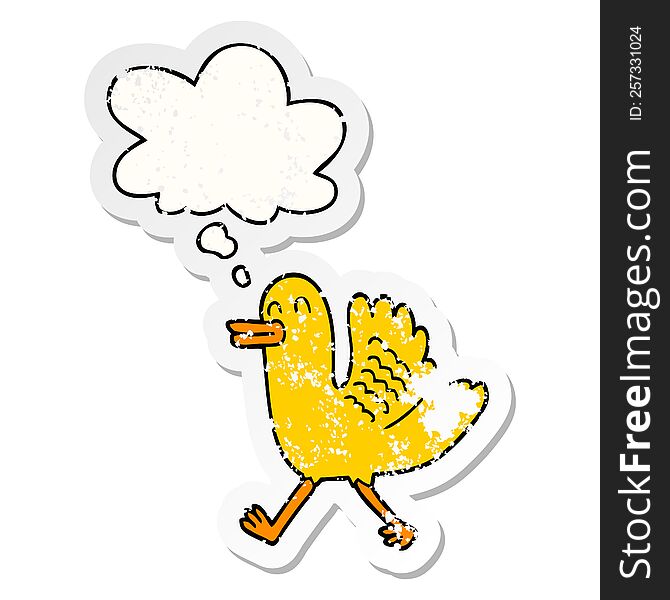 cartoon duck with thought bubble as a distressed worn sticker