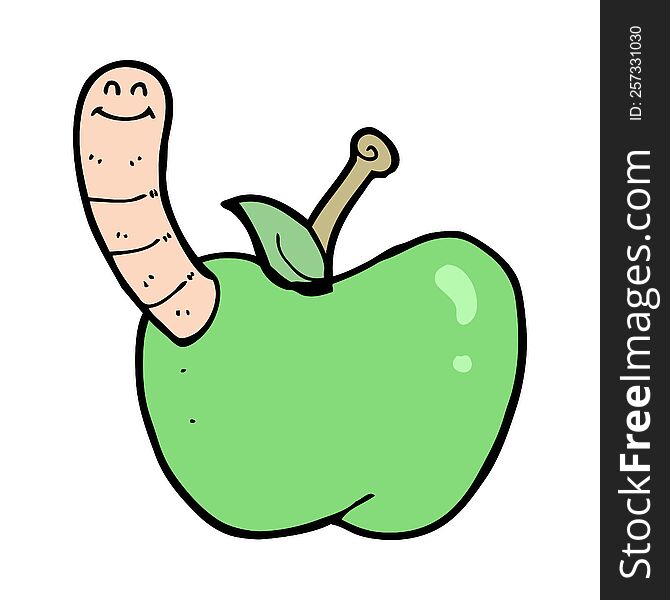 cartoon apple with worm