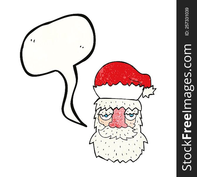 Speech Bubble Textured Cartoon Tired Santa Claus Face