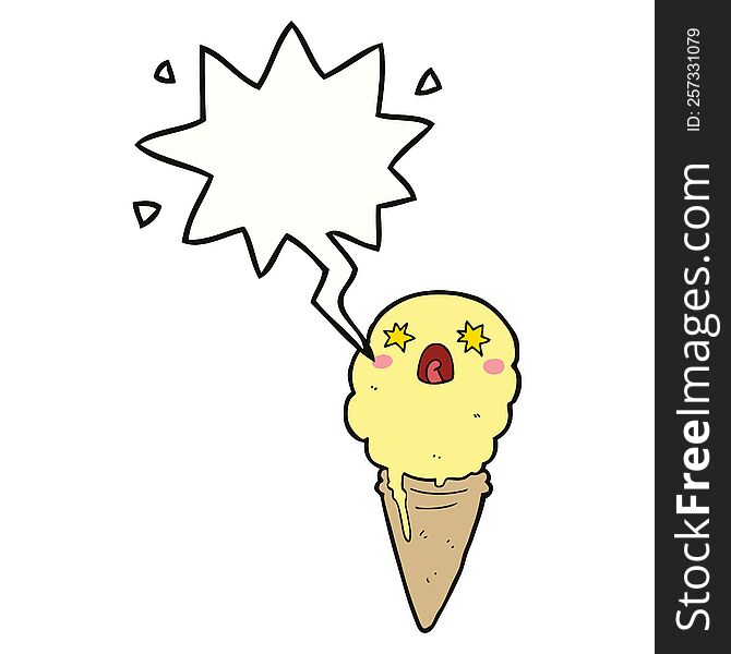 Cartoon Shocked Ice Cream And Speech Bubble