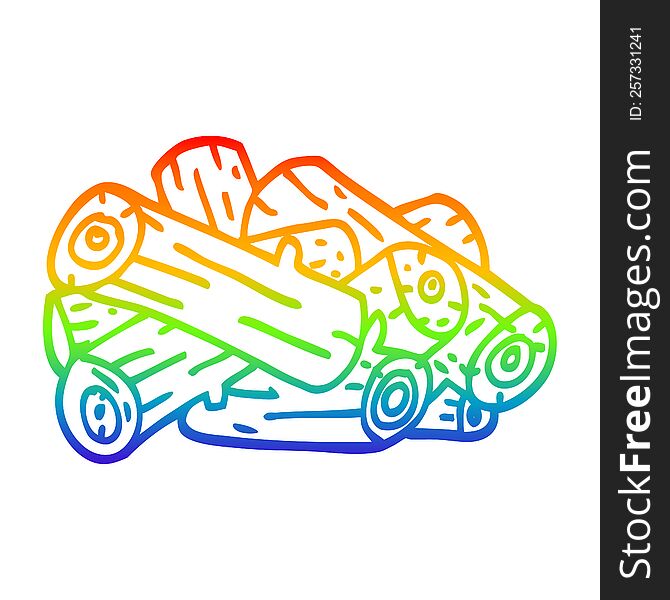 rainbow gradient line drawing of a cartoon pile of logs