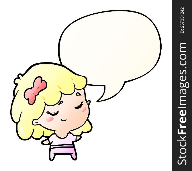 Cute Cartoon Happy Girl And Speech Bubble In Smooth Gradient Style