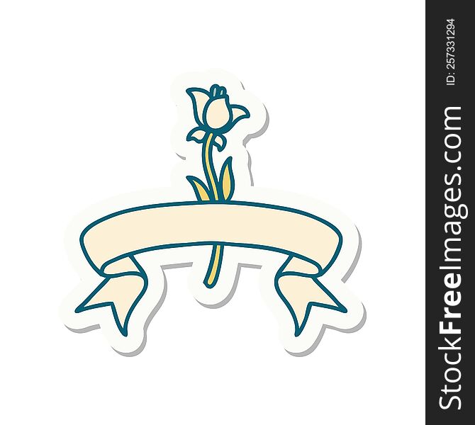 tattoo style sticker with banner of a lily