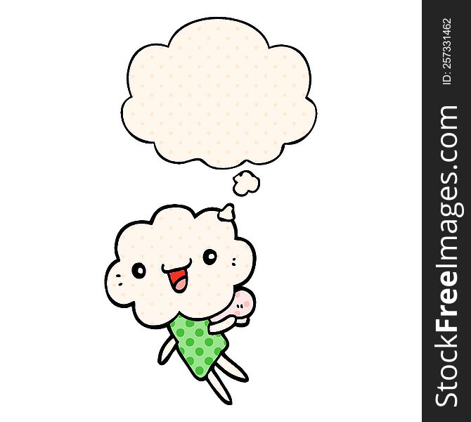 cartoon cloud head creature with thought bubble in comic book style