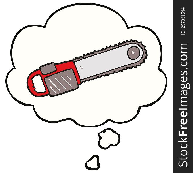 cartoon chainsaw with thought bubble. cartoon chainsaw with thought bubble
