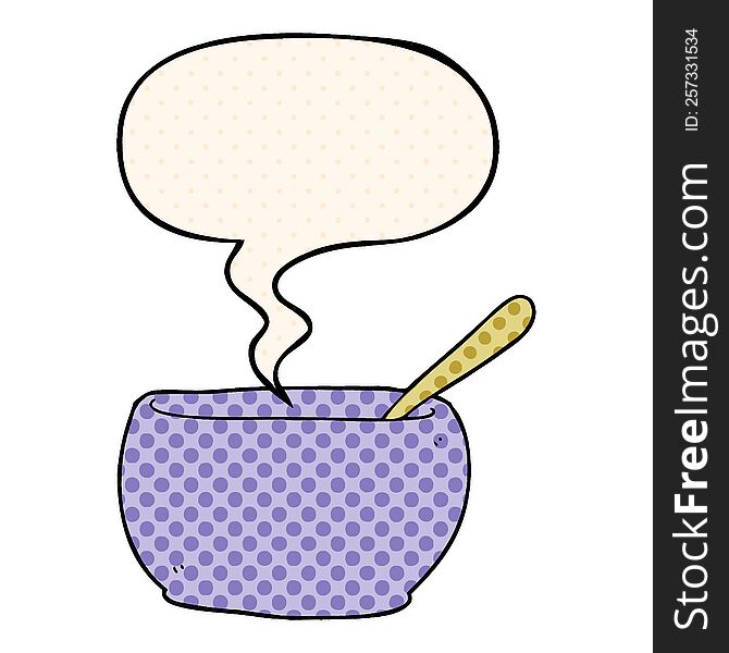 Cartoon Soup Bowl And Speech Bubble In Comic Book Style
