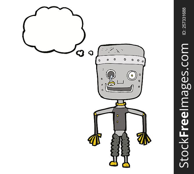 Cartoon Old Robot With Thought Bubble