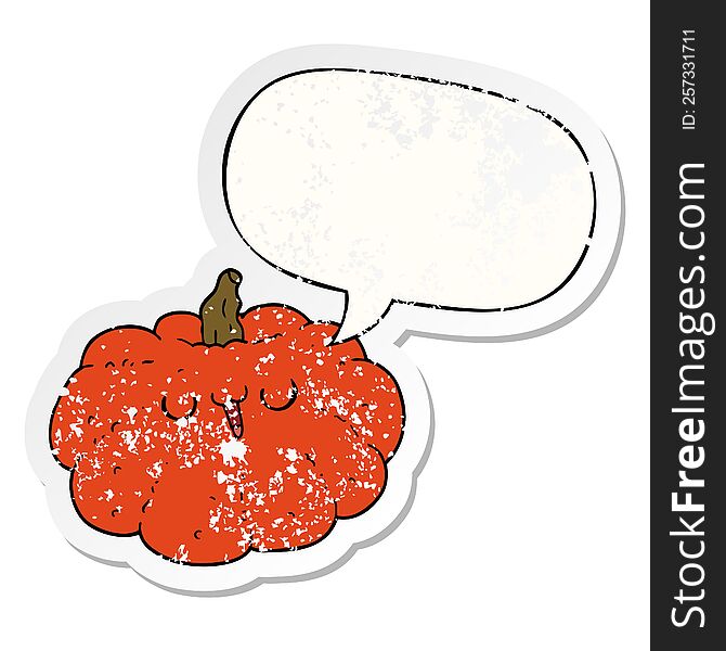 Happy Cartoon Pumpkin And Speech Bubble Distressed Sticker