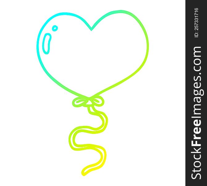 cold gradient line drawing of a cartoon love heart balloon
