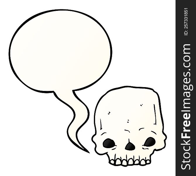 Cartoon Spooky Skull And Speech Bubble In Smooth Gradient Style