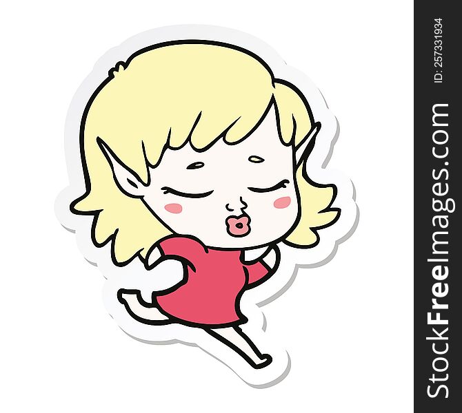 Sticker Of A Pretty Cartoon Elf Girl Running