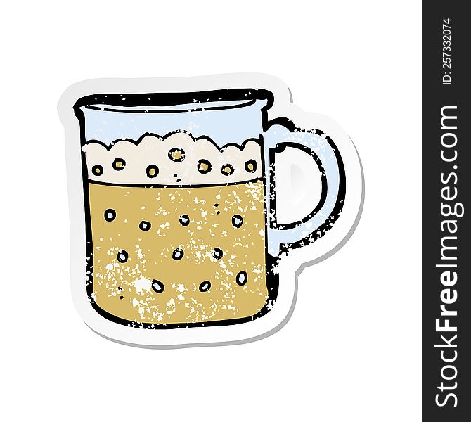 retro distressed sticker of a cartoon mug of beer