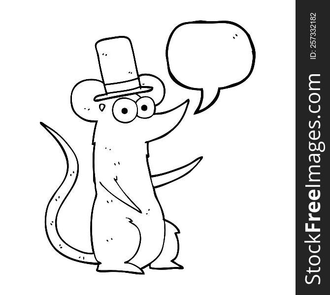 Speech Bubble Cartoon Mouse Wearing Top Hat
