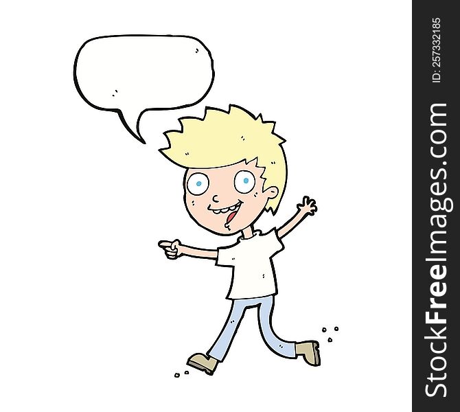 Cartoon Crazy Excited Boy With Speech Bubble