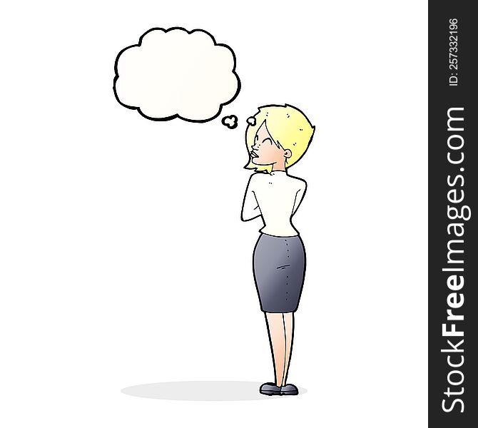 cartoon businesswoman ignoring with thought bubble