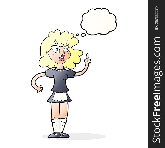 cartoon worried maid with thought bubble