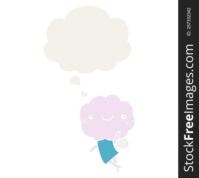cute cloud head creature with thought bubble in retro style