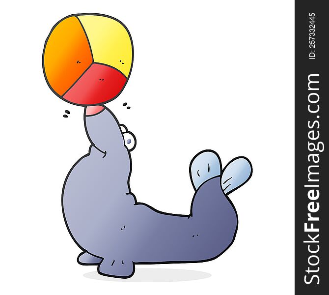 freehand drawn cartoon seal balancing ball