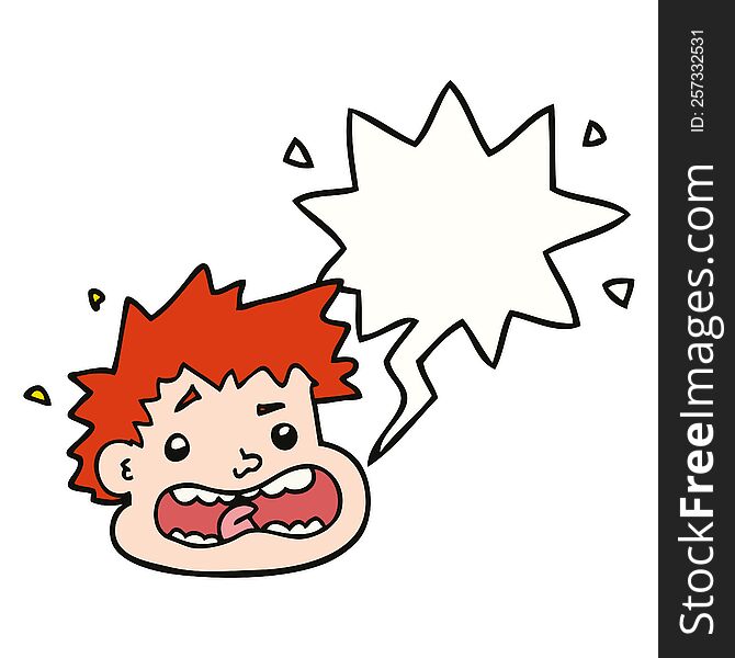 cartoon frightened face with speech bubble. cartoon frightened face with speech bubble