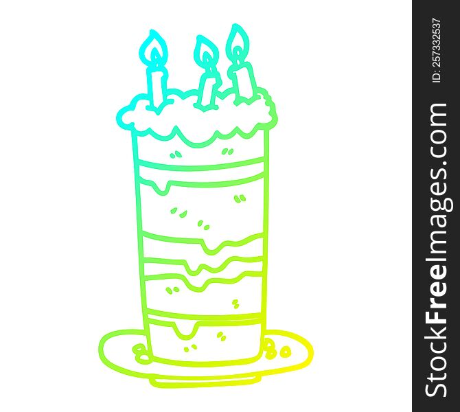 Cold Gradient Line Drawing Cartoon Birthday Cake