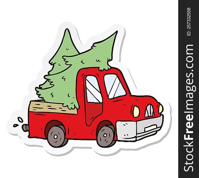 sticker of a cartoon pickup truck carrying trees