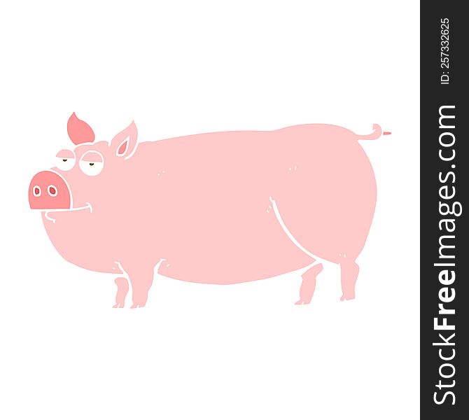 Flat Color Illustration Of A Cartoon Huge Pig