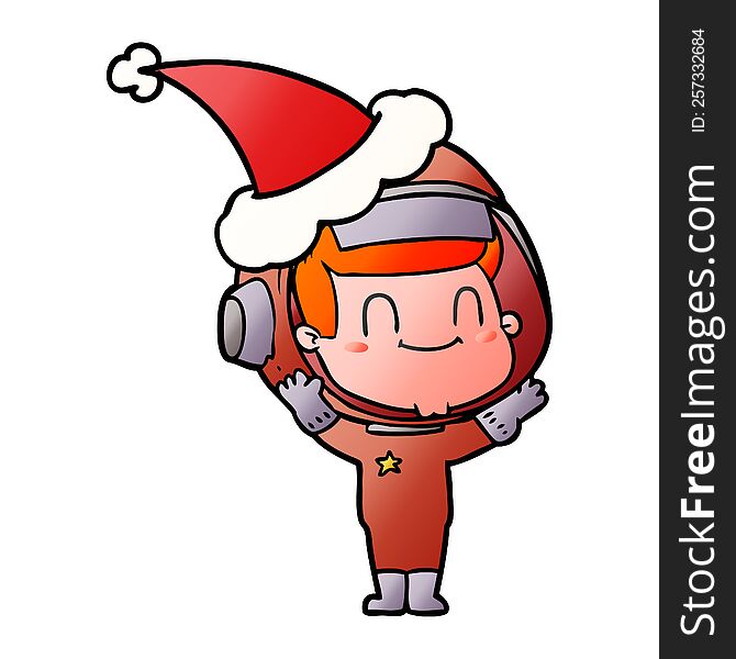 Happy Gradient Cartoon Of A Astronaut Man Wearing Santa Hat