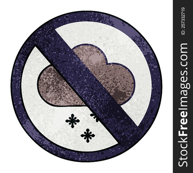 retro grunge texture cartoon of a snow cloud warning sign