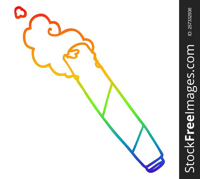 rainbow gradient line drawing of a cartoon smoking joint