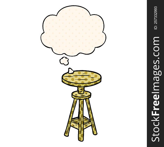 Cartoon Artist Stool And Thought Bubble In Comic Book Style