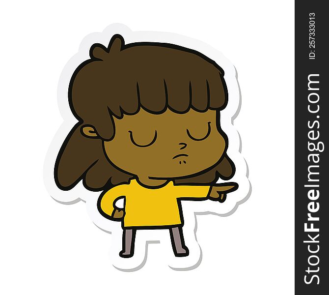 Sticker Of A Cartoon Indifferent Woman;pointing