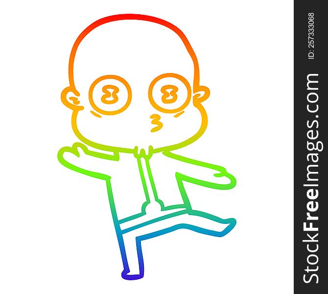 Rainbow Gradient Line Drawing Cartoon Weird Bald Spaceman Dancing