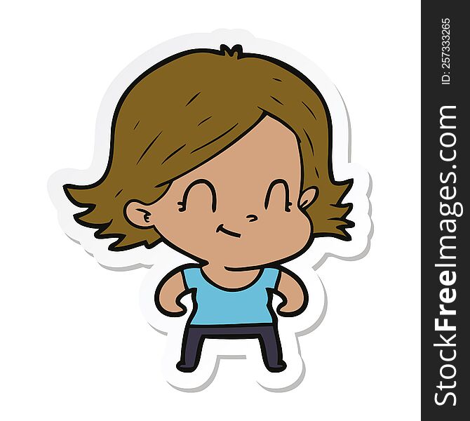 Sticker Of A Cartoon Friendly Girl