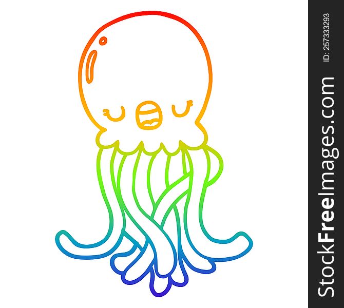 Rainbow Gradient Line Drawing Cartoon Jellyfish