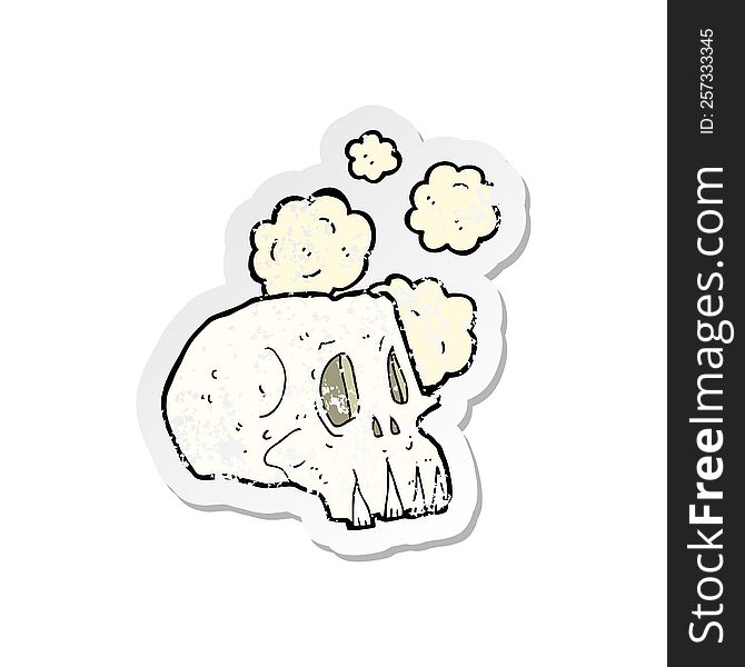 retro distressed sticker of a cartoon dusty old skull