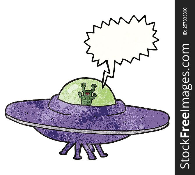 Speech Bubble Textured Cartoon Alien Spaceship