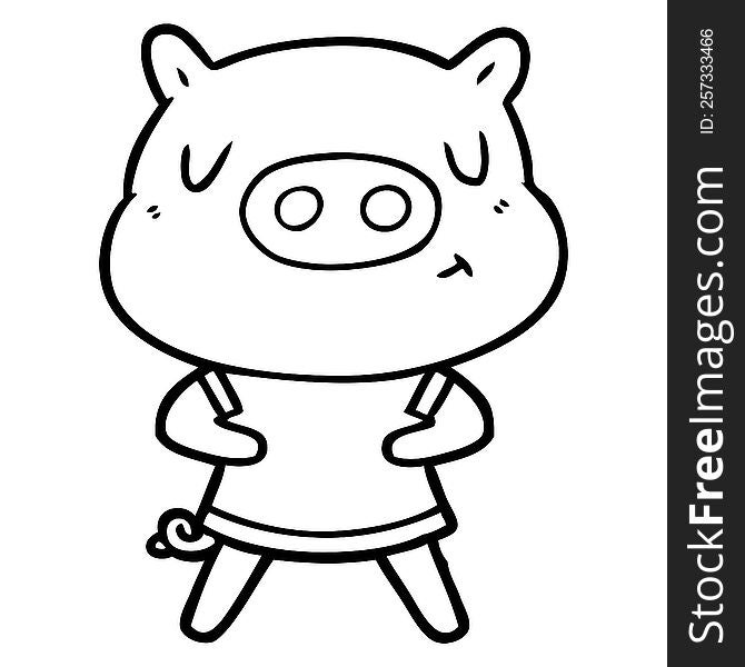 cartoon content pig wearing t shirt. cartoon content pig wearing t shirt