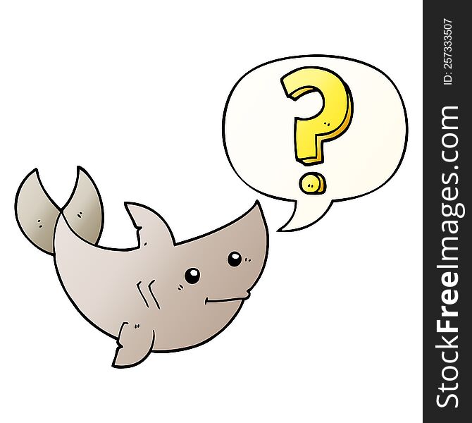 cartoon shark asking question with speech bubble in smooth gradient style