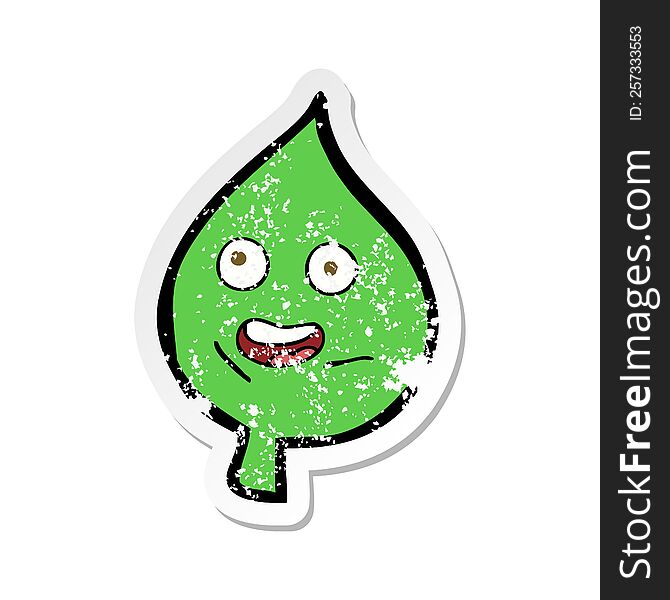 Retro Distressed Sticker Of A Cartoon Happy Leaf