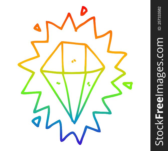 rainbow gradient line drawing of a cartoon diamond