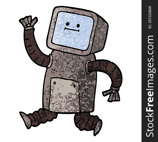 Grunge Textured Illustration Cartoon Robot Running