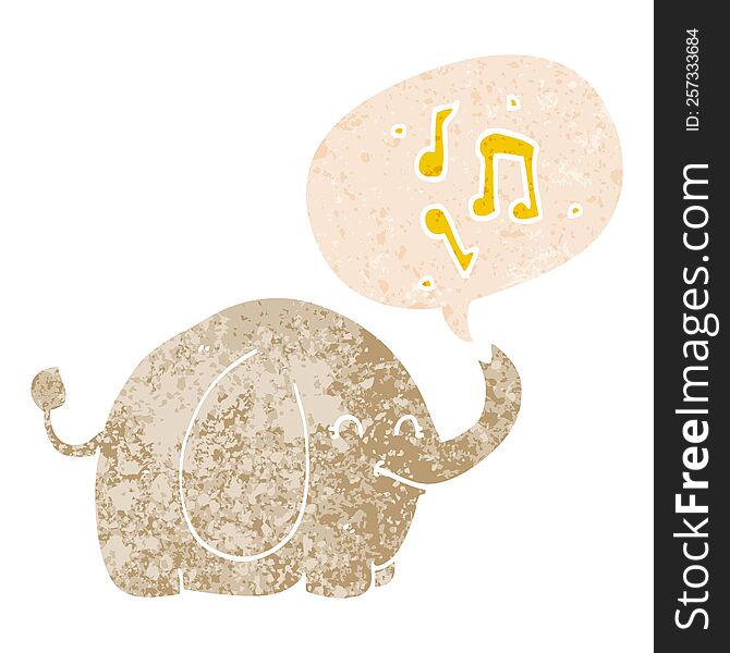 Cartoon Trumpeting Elephant And Speech Bubble In Retro Textured Style