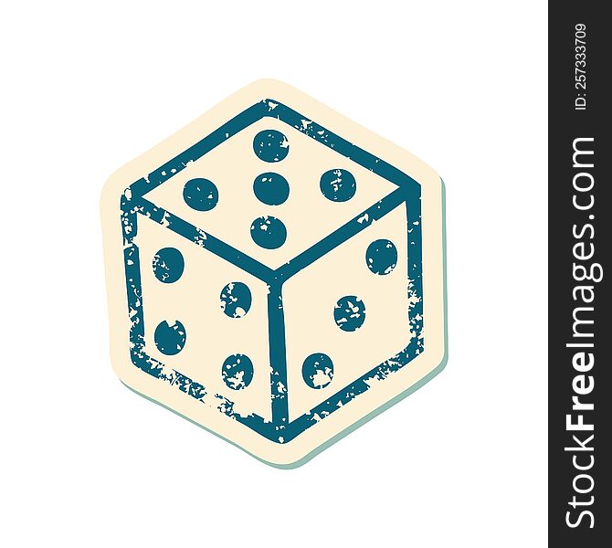 distressed sticker tattoo style icon of a dice