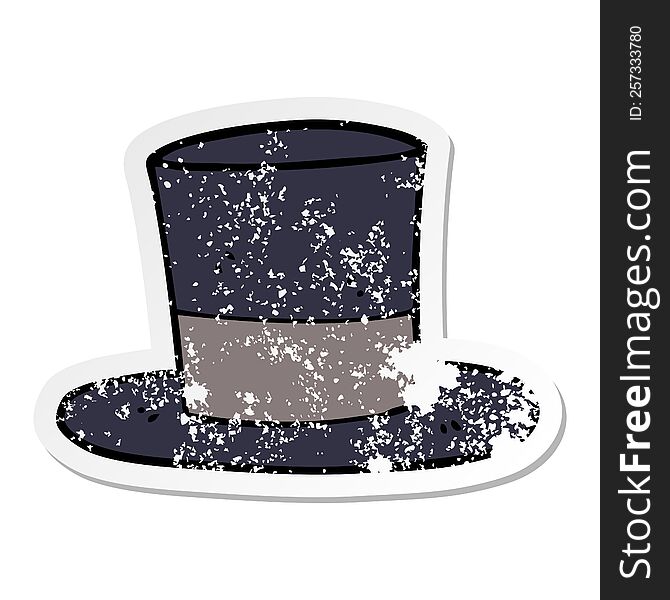 Distressed Sticker Of A Cartoon Top Hat