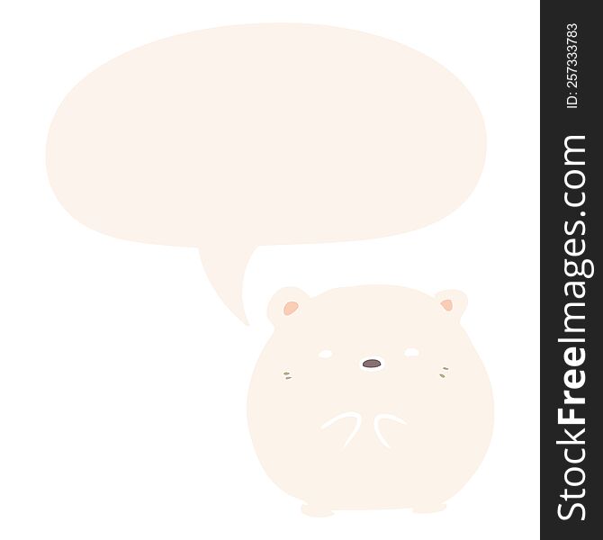 Cute Cartoon Polar Bear And Speech Bubble In Retro Style