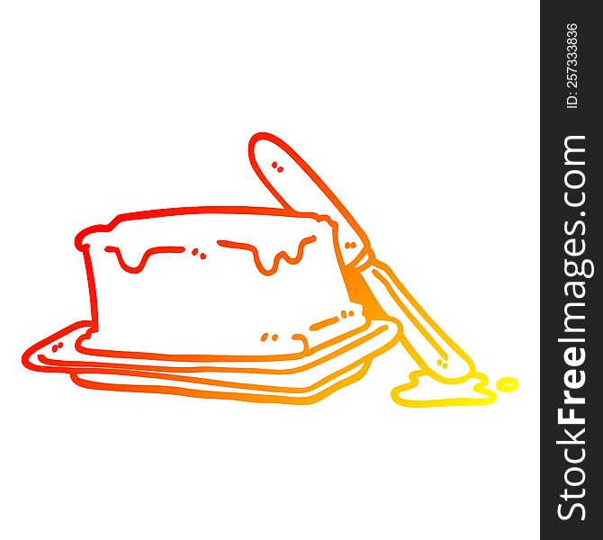 warm gradient line drawing of a cartoon butter and knife