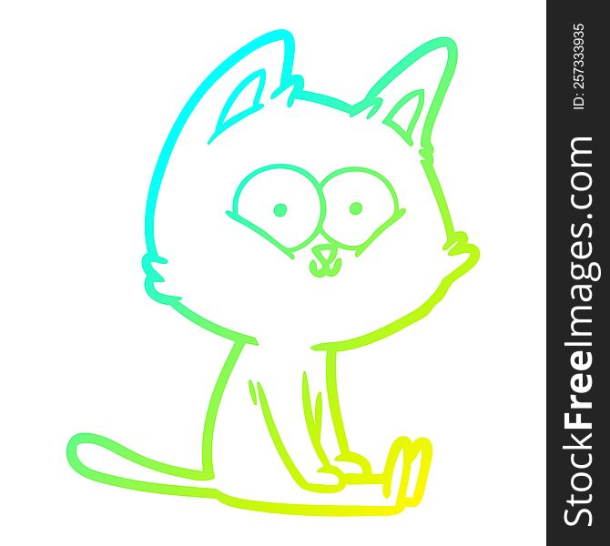 Cold Gradient Line Drawing Cartoon Cat Sitting