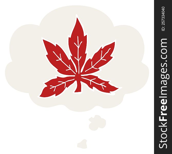 cartoon marijuana leaf with thought bubble in retro style