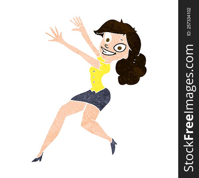 cartoon happy woman jumping