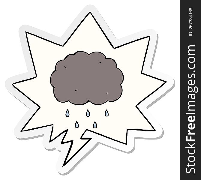 cartoon cloud raining with speech bubble sticker